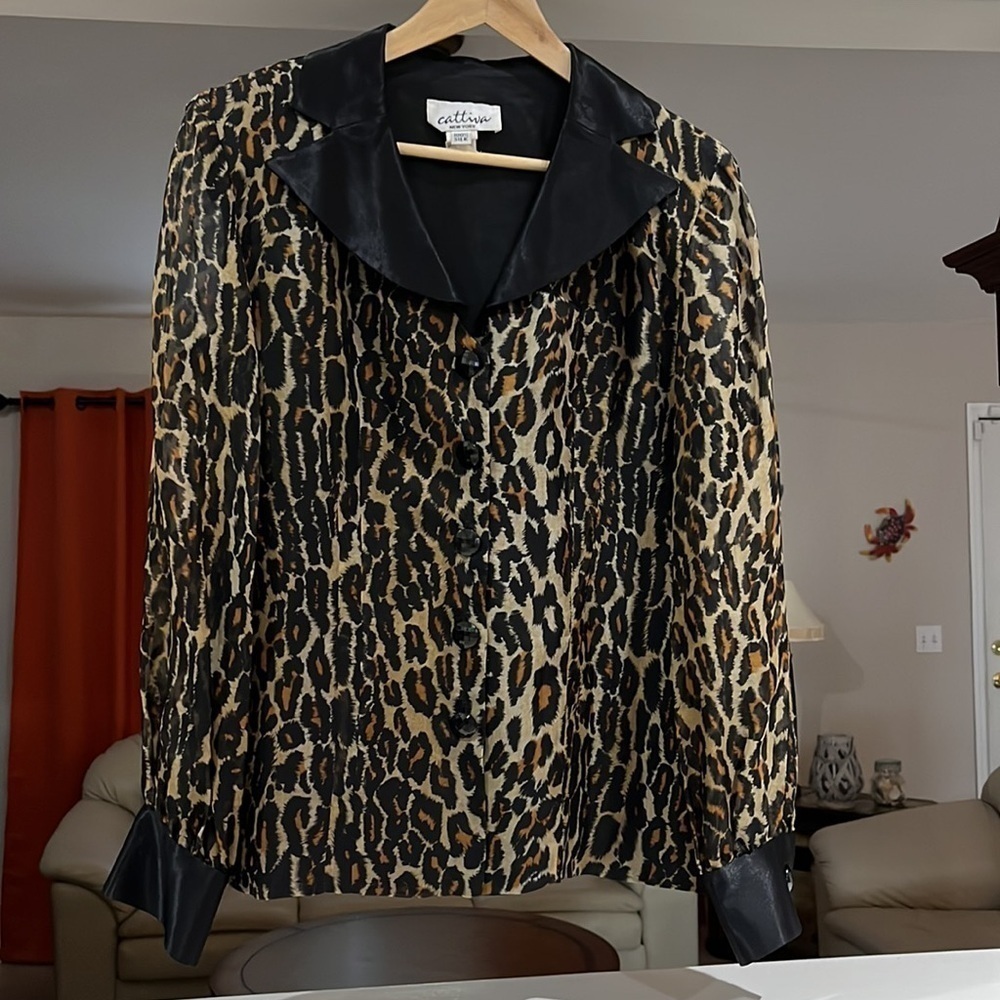 Cattiva New York Silk Cheetah Print Button Front Blouse Size 12